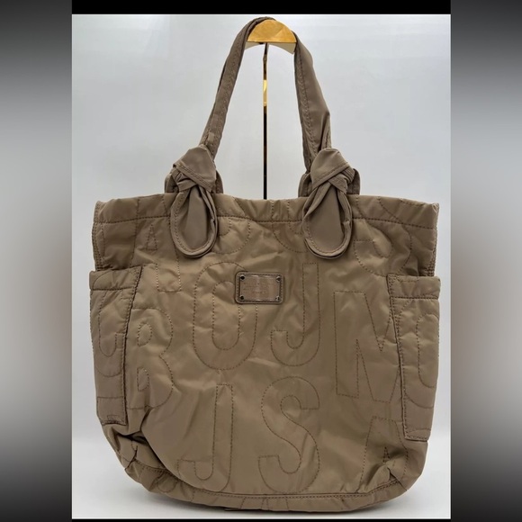 Marc By Marc Jacobs Nylon Quilted Tote Bag Purse Logo Stitching Throughout Gray - Picture 1 of 16